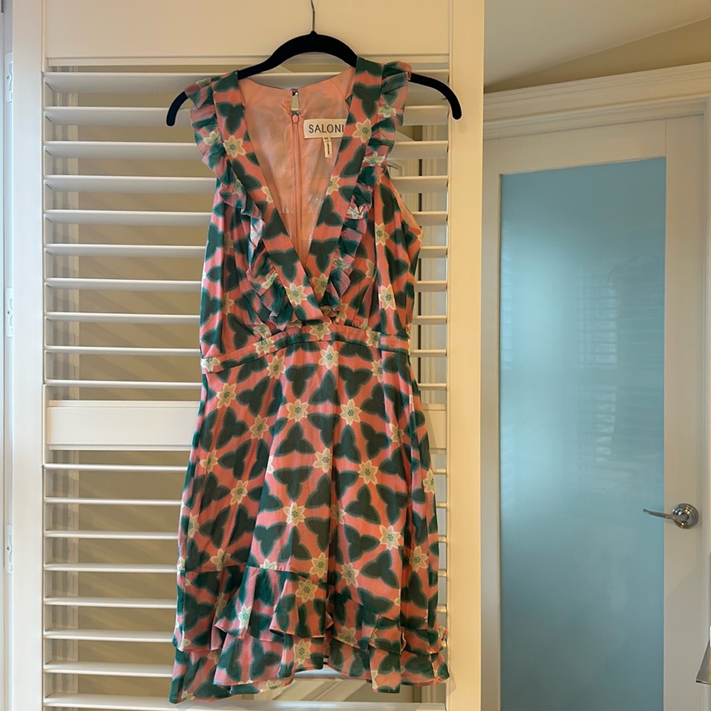 Pink and green Saloni dress in great conditiontion!